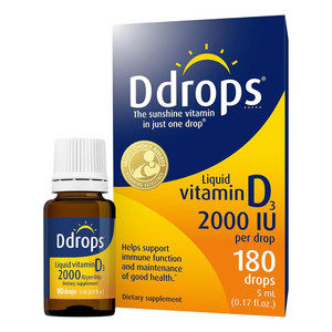 Ddrops Liquid Vitamin D3 2000 IU  Vitamin Supplements Supports Immune and Maintenance Good Health 180 Drops 0.17Oz (5ml)