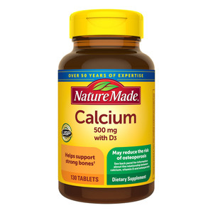 Nature Made Calcium 500mg with Vitamin D3 Supplements Tablets Supports Strong Bones 130Ea