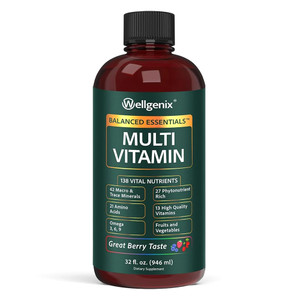 Wellgenix Balanced Essentials Liquid Multivitamin Berry Flavor Supports Daily Nutrition and Immune Health 32Oz (946ml)