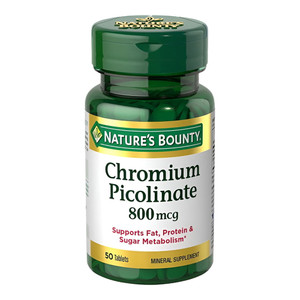Natures Bounty Chromium Picolinate 800mcg Tablets Support Fat Protein and Sugar Metabolism 50Ea