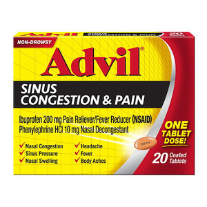 Advil Sinus Congestion and Pain Coated Tablets, Non-Drowsy - 20 ea Advil Sinus Congestion and Pain Coated Tablets, Non-Drowsy - 20 ea