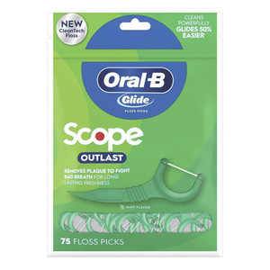 Oral B Glide Floss Picks Dental Floss Scope Outlast Removes Plaque Toothpicks Mint Flavor 75Ea
