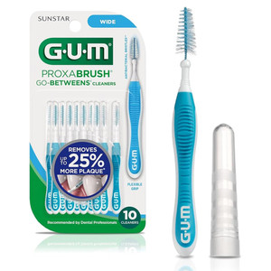 GUM Go Betweens Proxabrush Cleaners Wide Soft Bristled Dental Picks for Plaque Removal 10Ea