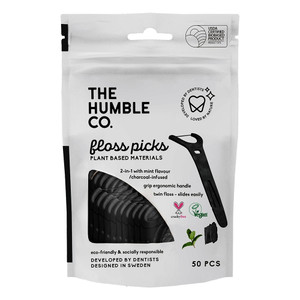 The Humble Co Dental Floss Picks Charcoal for Cleaning Between Teeth and Plaque Removal 50Ea
