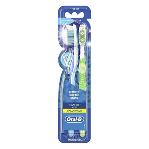 Oral B 3D White Vivid Manual Medium Bristles Toothbrushes Remove Surface Stains 2 Ea