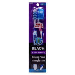 Reach Oral Care Essentials Toothbrush With Brush Cap, Soft, 2 Ea