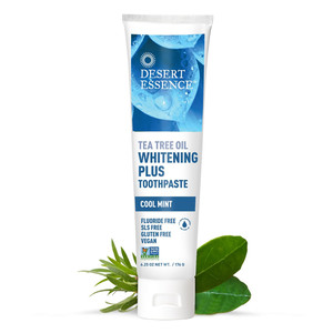 Desert Essence Natural Tea Tree Oil Whitening Plus Toothpaste Cool Mint Whitening Support Formula 6.25Oz (176g)