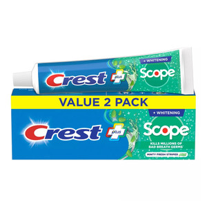Crest Plus Scope Complete Whitening Toothpaste Minty Fresh for Whiter Teeth and Freshening Breath 5.4Oz (153g) 2Ea