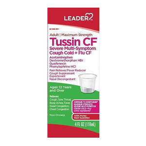 Leader Tussin CF Severe Multi-Symptom Cough cold and Flu Liquid, 4 Oz Leader Tussin CF Severe Multi-Symptom Cough cold and Flu Liquid, 4 Oz