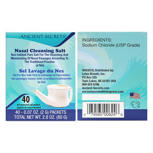 Ancient Secrets Neti Nasal Cleansing Salt, Non Iodized, 40 Packets