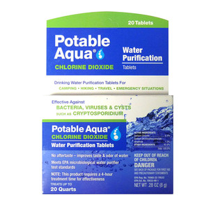 Potable Aqua Chlorine Dioxide Water Purification Tablets - 20 Ea