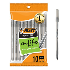 Bic Round Stic Medium Ballpoint Pens Black for Smooth Reliable Everyday Writing 10Ea, Pack of 12