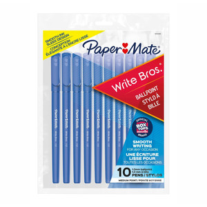 Paper Mate Write Bros Stick Medium Tip Ballpoint Blue Pens, 10 Ea Paper Mate Write Bros Stick Medium Tip Ballpoint Blue Pens, 10 Ea