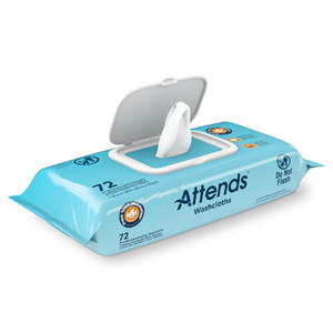 Attends Adult Wet Washcloths Convenience with Aloe Free of Parabens Latex and Alcohol Wipes 72Ea
