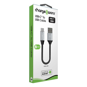 Chargeworx USB C to USB Cable 6 Inch Tangle Free Cable with Strong and Durable Strength 1Ea