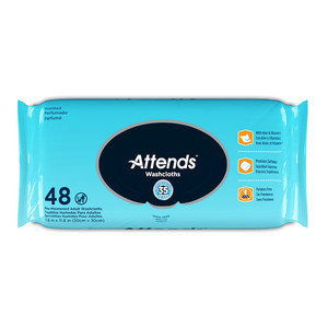 Attends Adult Wet Washcloths Safeguard Against Rashes and Infections Wipes 48Ea