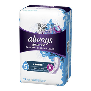 Discreet Pads for Bladder Leak for Heavy by Always, Long, 39 Ea Discreet Pads for Bladder Leak for Heavy by Always, Long, 39 Ea