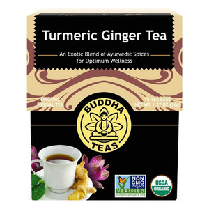 Buddha Teas Organic Caffeine Free Herbal Turmeric Ginger Tea Bags Promotes Immune Health 18Ea