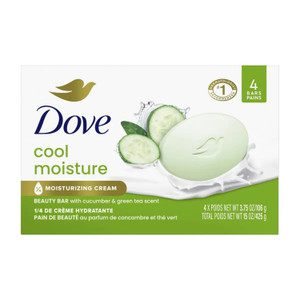 Dove Beauty Bar Womens Bath Bar Soap Cool Moisturizing with Cucumber and Green Tea Scent 3.75Oz (106g), 4Ea