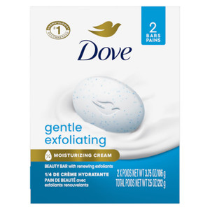 Dove Moisturizing Cream Gentle Exfoliating Beauty Bar with Renewing Exfoliants 3.75Oz (106g), 2Ea