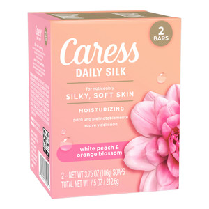 Caress Daily Silk Moisturizing Soap Bars for Gentle Cleansing and Silky Soft Skin 3.75Oz (106g) 2Ea