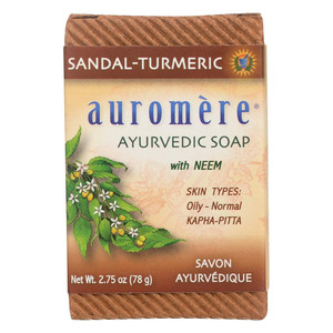 Auromere Ayurvedic Bar Soap Sandal-Turmeric with Neem For Blemished or Oily Skin Purifying Formula 2.75Oz (78g)