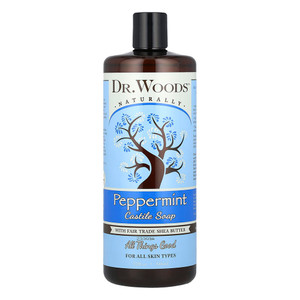 Dr Woods Peppermint Castile Soap Liquid with Shea Butter for All Skin Types Paraben and Phthalate Free 32Oz (946ml)