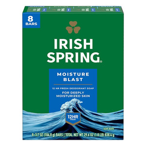 Irish Spring Moisture Blast Deodorant Soap for Deeply Moisturizing Skin 3.7Oz (104.8g) 8Ea