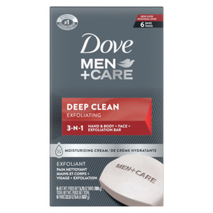 Dove Men Plus Care Soap Bar Deep Clean Exfoliating Moisturizing Cream for Hand Body and Face Nourishes Your Skin 3.75Oz (106g) 6Ea