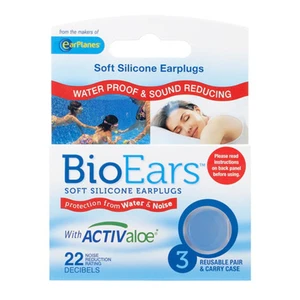 Cirrus Healthcare BioEars Antimicrobial Soft Silicone Earplugs with Active Aloe Water Proof and Sound Reduction Reusable Pair 3Ea