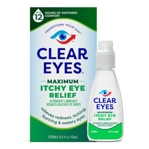 Clear Eyes Maximum Itchy Eye Relief Lubricant Eye Drops Soothing Anti-Itch Formula 0.5Oz (5ml)