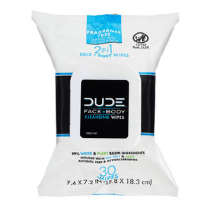 Dude Unscented Face Wipes for Sensitive Skin Sea Salt and Aloe, 30 Ea