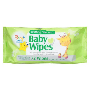 Baby Love Soothing Baby Wipes with Aloe Vera Alcohol Free Thick and Velvety Soft Spunlace 72Ea, Pack of 12