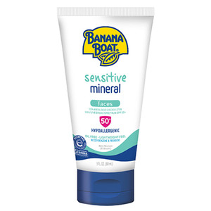 Banana Boat Sensitive Mineral Faces SPF 50 Plus Sunscreen Lotion Hypoallergenic Fragrances Free 3Oz (88ml)