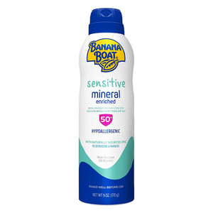 Banana Boat Sensitive Mineral Enriched SPF 50 Plus Sunscreen Lotion Spray Hypoallergenic Fragrances Free 6Oz (177ml)