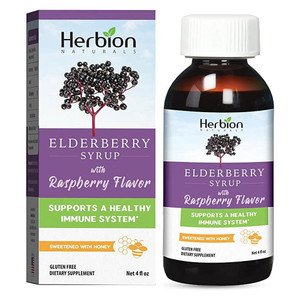 Herbion Naturals Elderberry Syrup with Raspberry Flavor and Honey for Immune Support 4Oz (120ml)
