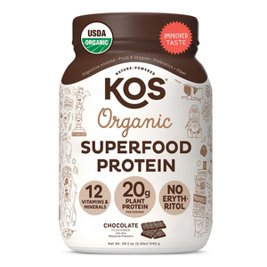 KOS Nature Powered Organic Plant Protein Powder, Chocolate Flavor, 41.3 Oz
