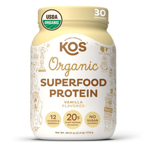 KOS Nature Powered Organic Plant Protein Powder, Vanilla Flavor, 39.15 Oz