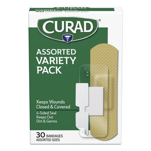 Curad Bandages Variety Pack Assorted Sizes for Covering and Protecting Minor Cuts Scrapes and Burns 30Ea