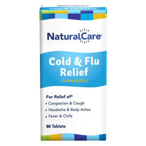 NaturalCare Cold and Flu Relief Tablets for Congestion Cough Headache Body Aches Fever and Chills 60Ea