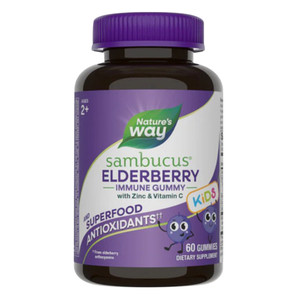 Natures Way Sambucus Kids Elderberry Gummies with Vitamin C and Zinc for Immune Support 60Ea