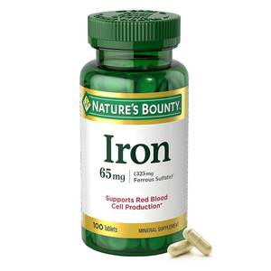 Natures Bounty Iron 65mg Tablets Supports Red Blood Cell Production 100Ea