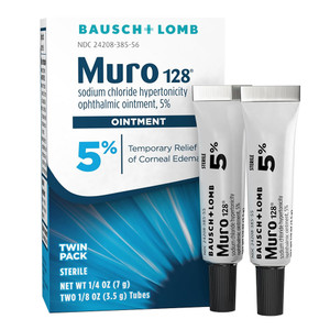 Bausch and Lomb Muro 128 Ophthalmic Eye Care Ointment 5 Percent Temporary Relief Corneal Edema Twin Pack 0.125Oz (3.5g)
