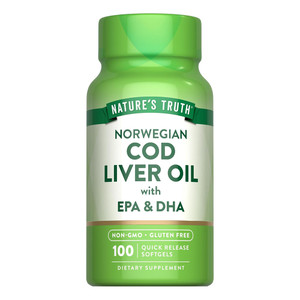 Natures Truth Norwegian COD Liver Oil with EPA DHA Softgels Support Immune Health 100Ea