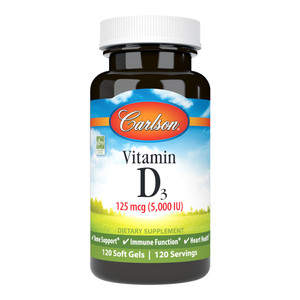 Carlson Vitamin D3 5000 IU Softgels for Bone Immune and Heart Health Support 120Ea