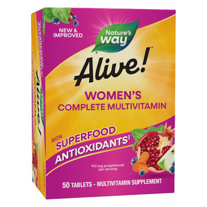 Natures Way Alive Womens Complete Multivitamin Tablets for Energy Metabolism Hair Skin and Nails Support 50Ea