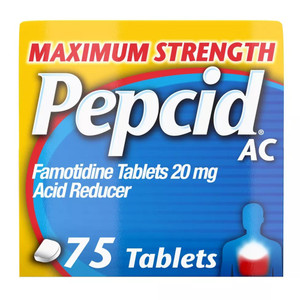 Pepcid AC Acid Reducer Maximum Strength Famotidine 20mg Tablets Relieves Heartburn 75Ea