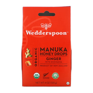 Wedderspoon Organic Manuka Honey Drops, Ginger with Echinacea, 4 Oz
