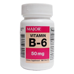 Major Vitamin B6 50mg Tablets Dietary Supplement 100Ea
