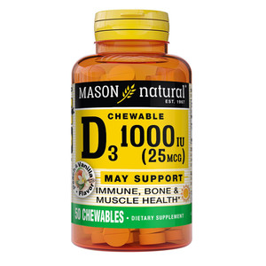 Mason Natural Vitamin D3 1000 IU Chewable Tablets Peach Vanilla Flavor Support Bone and Muscle Health 50Ea